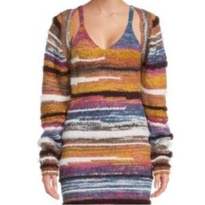 Caara fuzzy striped colorful long sleeve shrug XS blue pink yellow